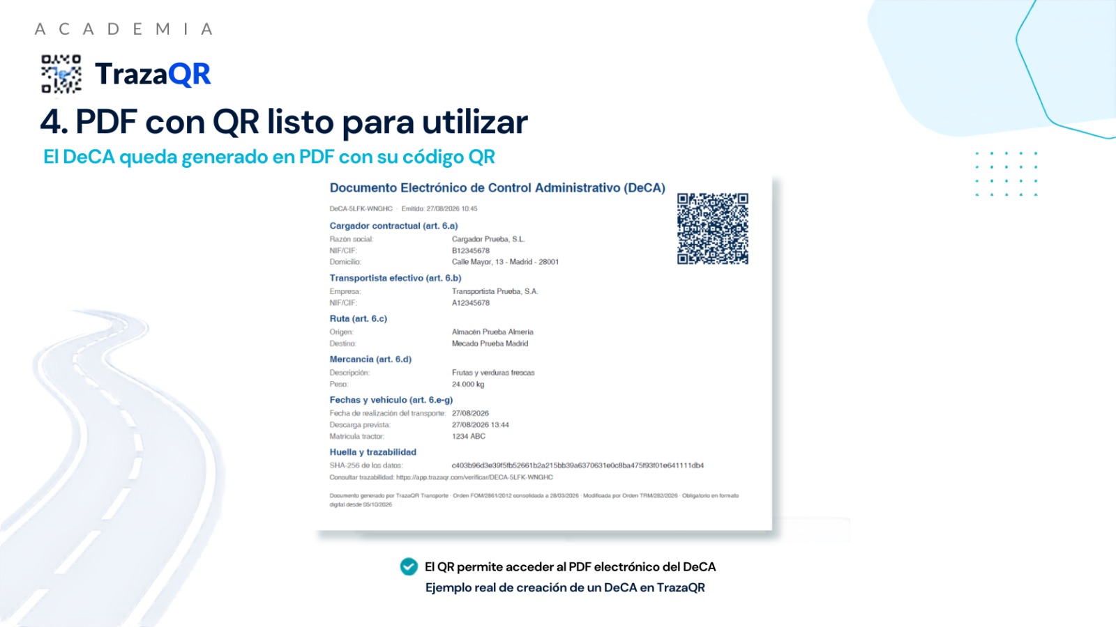 Documento DeCA en PDF con código QR para acceder al documento electrónico