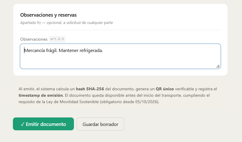 Formulario de nueva expedición: botones para emitir o guardar el borrador
